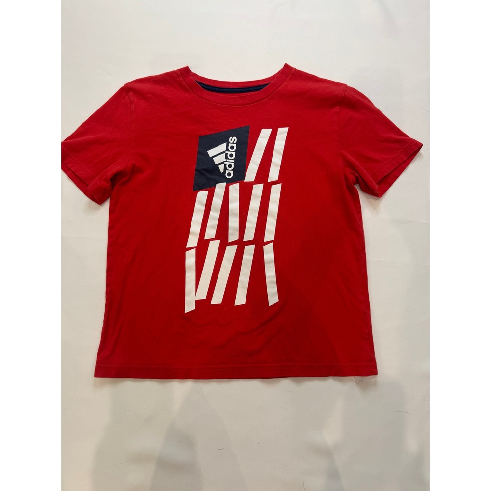 Adidas Graphic T-Shirt Kids Size S 8 Red Excellent Short Sleeve Cotton Tee